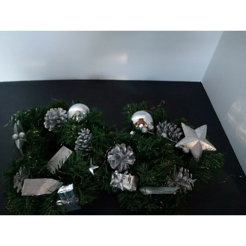 Xmas candle centerpieces Pinecones, bulbs, ornaments Centerpiece Candle Ring 10